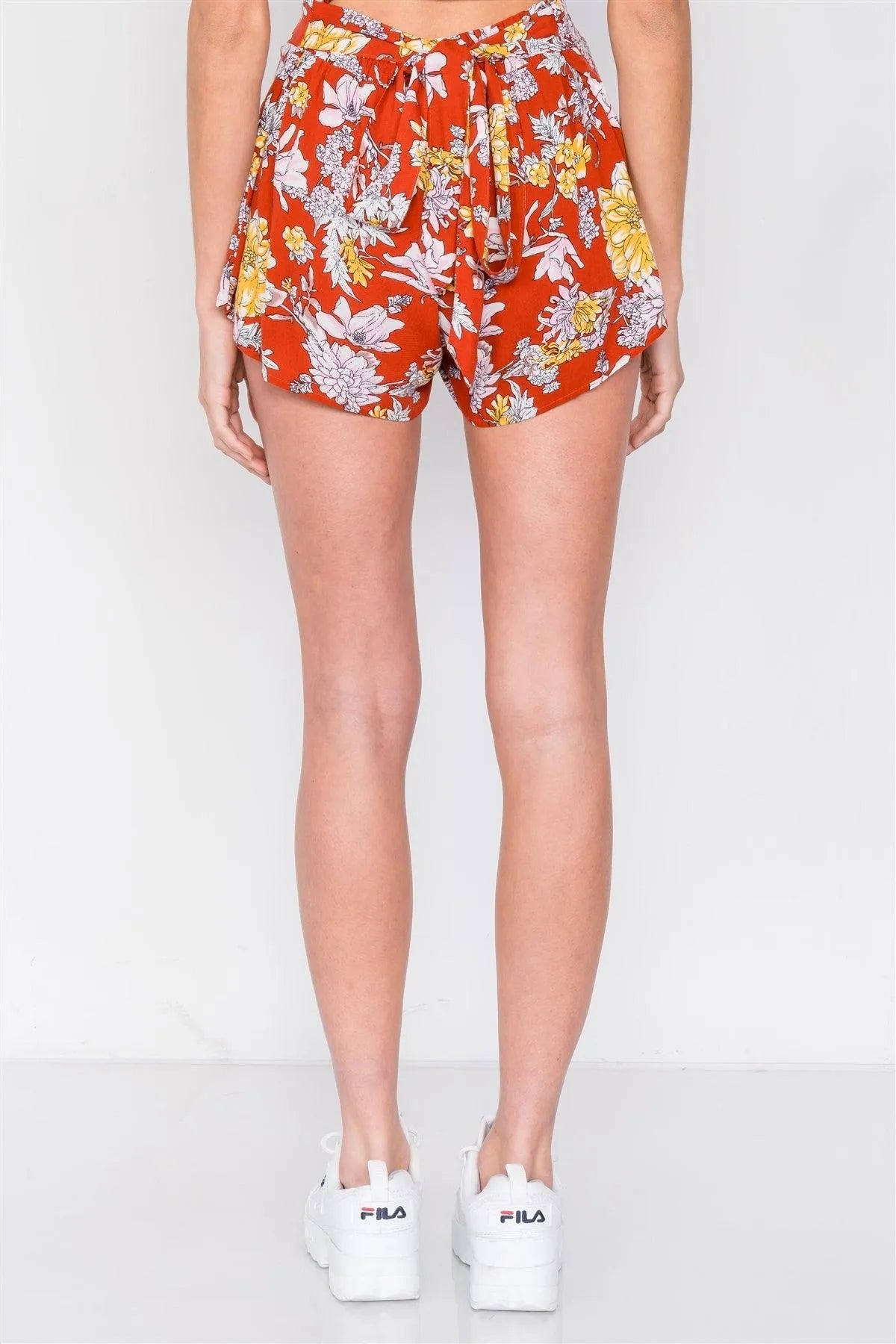 Floral Off-Shoulder Tie Crop Top & Skirt Set with Ruched Bodice and Frill Hem