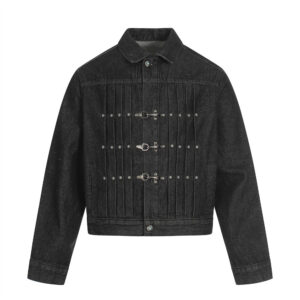 Black Vintage Denim Shirt Jacket with Metal Buckle Details | Cropped Fit |