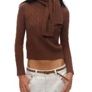 Women’s Cable Knit Cropped Sweater | Slim Fit | Matching Knit Scarf | Minimal Elegant Style | Fall Winter Essential