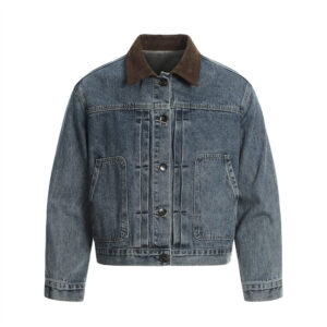Vintage Denim Shirt Jacket with Corduroy Collar｜Relaxed Cropped Fit