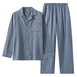 Men’s Long Sleeve Pajama Set｜Button-Down Lounge Wear｜Soft Cotton Sleepwear