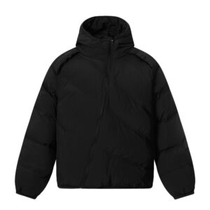 Men’s Hooded Asymmetrical Zip Puffer Jacket – Minimalist Warm Winter Outerwear