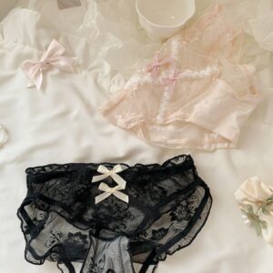Women’s Lace Mesh Briefs | Sheer & Lightweight | Bow Detail | Mid-Waist Fit | Sweet & Delicate Style