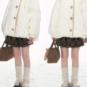 Women’s Faux Fur Collar Jacket | Short Length | Relaxed Fit | Soft Cream Color | Sweet Japanese Style