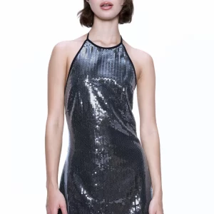 Black Sequin Halter Neck Mini Dress｜Backless Slim Fit A-Line Party Dress｜Night Out & Evening Dress