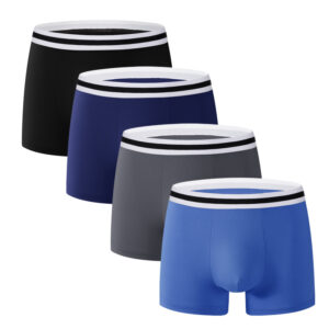 Men’s Boxer Briefs 4-Pack｜Mid-Waist Stretch Underwear｜Breathable Comfort Fit｜Color Block Waistband