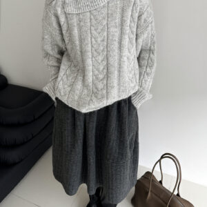 Women’s Cable Knit Sweater | Asymmetric Mock Neck | Relaxed Fit | Textured Design | Fall Winter Knitwear