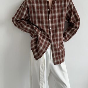 Vintage Plaid Stand Collar Shirt | Relaxed Long Sleeve Shirt