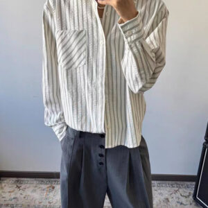 Vintage Vertical Stripe Relaxed Shirt | Long Sleeve Button-Up Shirt | S–XL