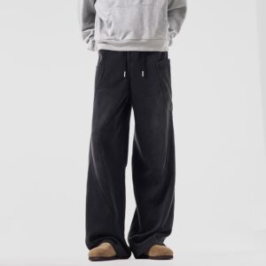 Unisex Wide Leg Drawstring Pants | Sculpted Relaxed Fit Casual Trousers | Minimalist Black Pants S–XL