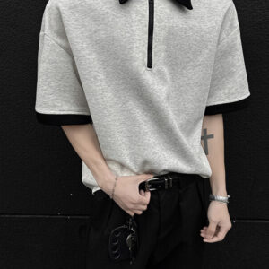 Contrast Collar Half-Zip Short Sleeve Shirt | Relaxed Fit Casual Top | S–XL