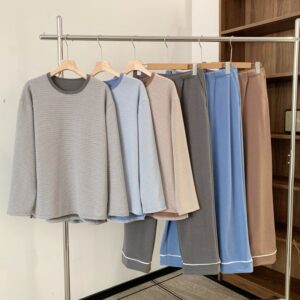 Men’s Long Sleeve Pajama Set｜Striped Top & Solid Pants｜Relaxed Fit｜3 Colors Available