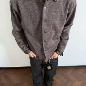 Men’s Faux Two-Piece Shirt Jacket – Plaid Layered Design Relaxed Fit Long Sleeve Top