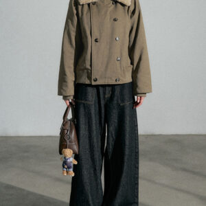 Women’s Faux Fur Collar Jacket | Double-Breasted Design | Short Length | Vintage Casual Style | Warm Winter Outerwear