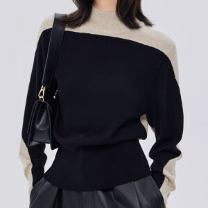Women’s Color Block Knit Sweater | Mock Neck | Slim Fit | Minimal Elegant Style | Everyday Wear