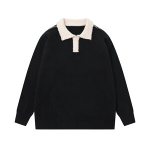 Relaxed Fit Knit Shirt with Teddy Collar | Autumn Winter Faux-Layer Style Top