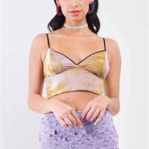 Mustard & Lilac Tie-Dye Crochet Hem V-Neck Crop Cami