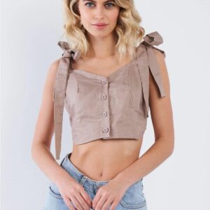 Taupe High-Low Tie Strap Crop Top