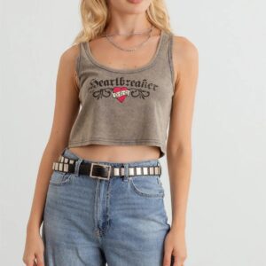 Charcoal Printed Sleeveless Cotton Crop Top