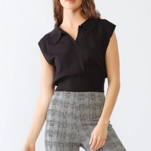 Black Sleeveless Collared Neck Crop Top