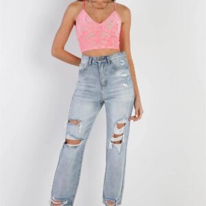 Neon Pink Mesh Velvet Cross-Back Sleeveless Crop Top.