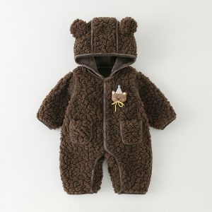 Baby Sherpa Romper – Winter Hooded One-Piece with Bear Ears, Warm Fleece Snowsuit for Infants