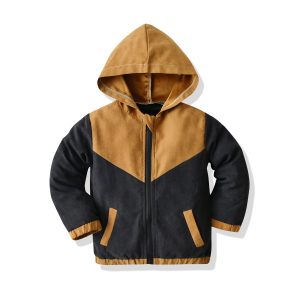Kids Hooded Color Block Jacket – Warm Zip-Up Jacket for Boys & Girls, Autumn Winter Outerwear