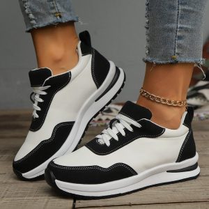 Women’s Colorblock Platform Sneakers – Comfortable Lace-Up Casual Shoes (Size 35–42)