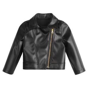 Kids Faux Leather Biker Jacket – Cropped Moto Jacket for Boys & Girls, Autumn Winter Outerwear