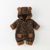 Baby Leopard Print Snowsuit – Winter Padded Hooded Romper with Bear Ears, Warm One-Piece Outfit for Infants