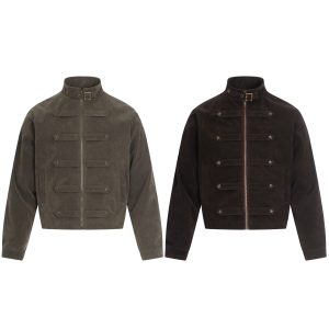 Men’s Vintage Military Style Suede Jacket – Stand Collar Zip-Up Short Jacket for Fall & Winter